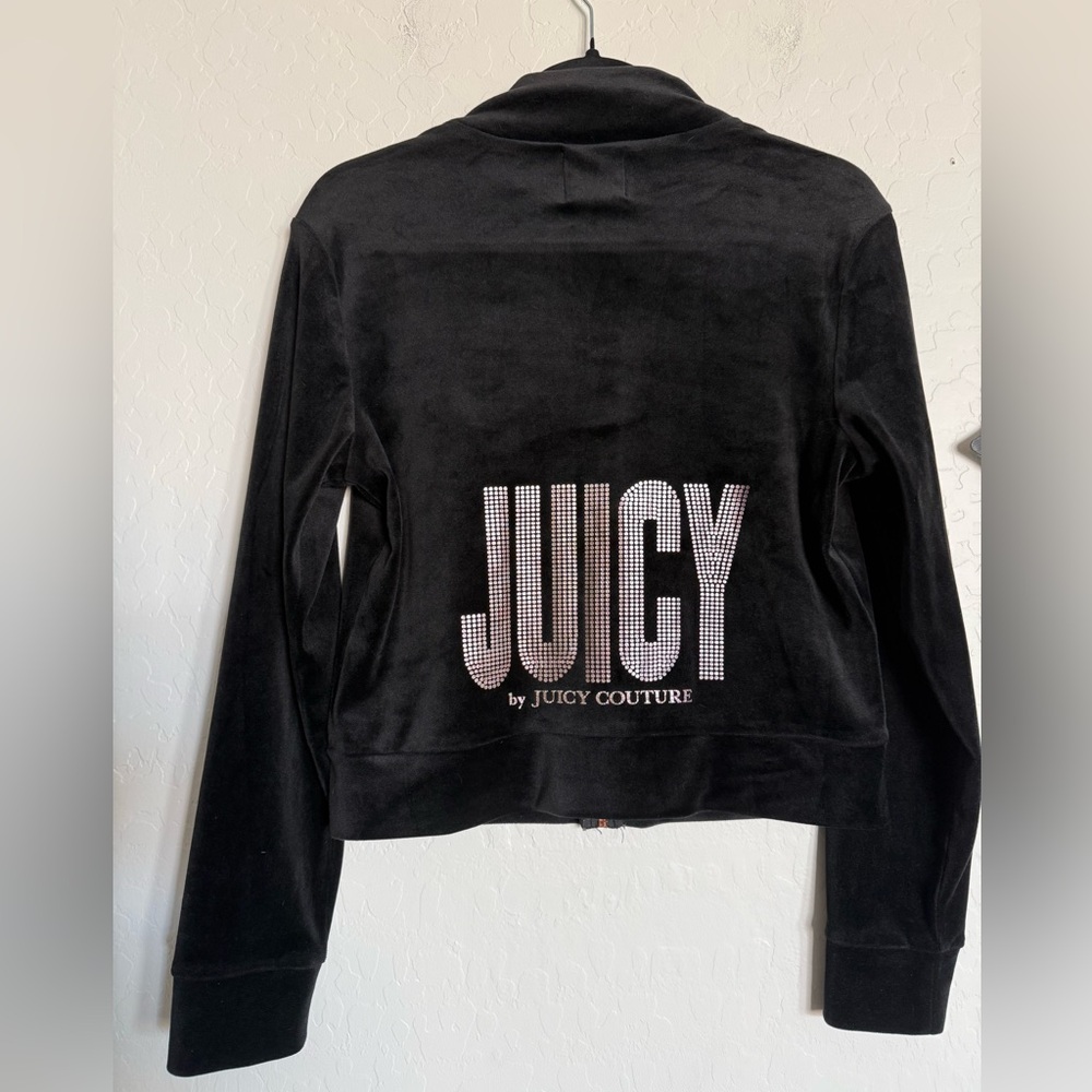 JUICY COUTURE Black Velour Track Jacket with Logo - Small